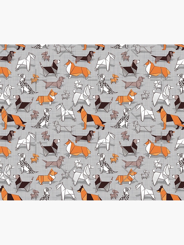 Thumbnail 6 of 6, Pet Blanket, Origami doggie friends // grey linen texture background designed and sold by SelmaCardoso.