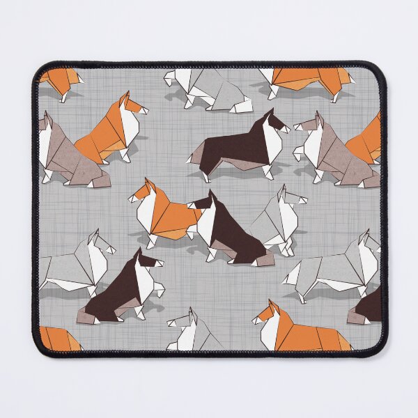 Item preview, Origami Collie doggie friends // grey linen texture background white orange brown paper and cardboard dogs designed and sold by SelmaCardoso.