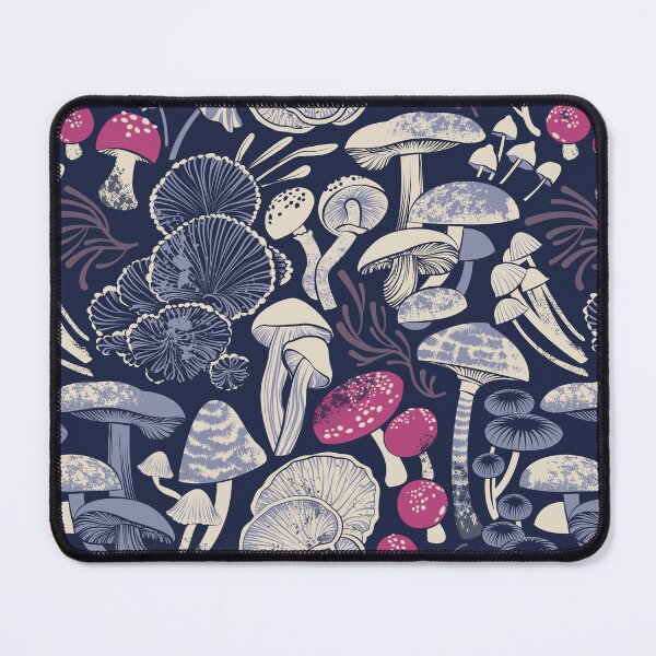 Item preview, Mystical fungi // midnight blue background ivory pale blue and dark pink wild mushrooms designed and sold by SelmaCardoso.