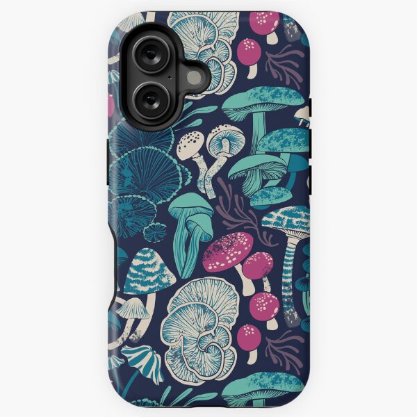 Vista previa del artículo con la obra «Hongos místicos // Fondo azul medianoche, menta, verde azulado y hongos silvestres de color rosa oscuro», diseñado y vendido por SelmaCardoso.