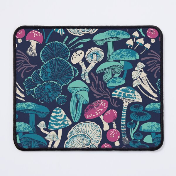 Item preview, Mystical fungi // midnight blue background mint teal and dark pink wild mushrooms designed and sold by SelmaCardoso.