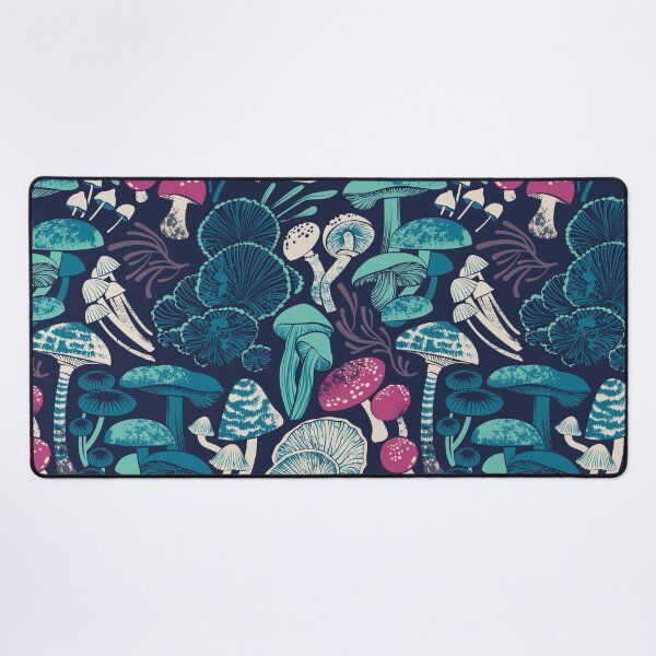 Item preview, Mystical fungi // midnight blue background mint teal and dark pink wild mushrooms designed and sold by SelmaCardoso.