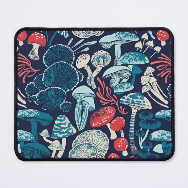 Item preview, Mystical fungi // midnight blue background aqua teal coral and red wild mushrooms designed and sold by SelmaCardoso.