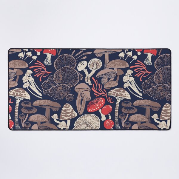 Item preview, Mystical fungi // midnight blue background brown red and coral wild mushrooms designed and sold by SelmaCardoso.