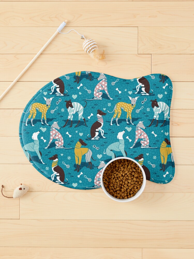 Thumbnail 1 of 5, Pet Mat, Greyhounds dogwalk // turquoise background designed and sold by SelmaCardoso.