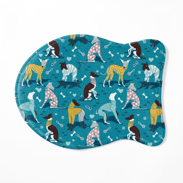 Greyhounds dogwalk // turquoise background Cat Mat