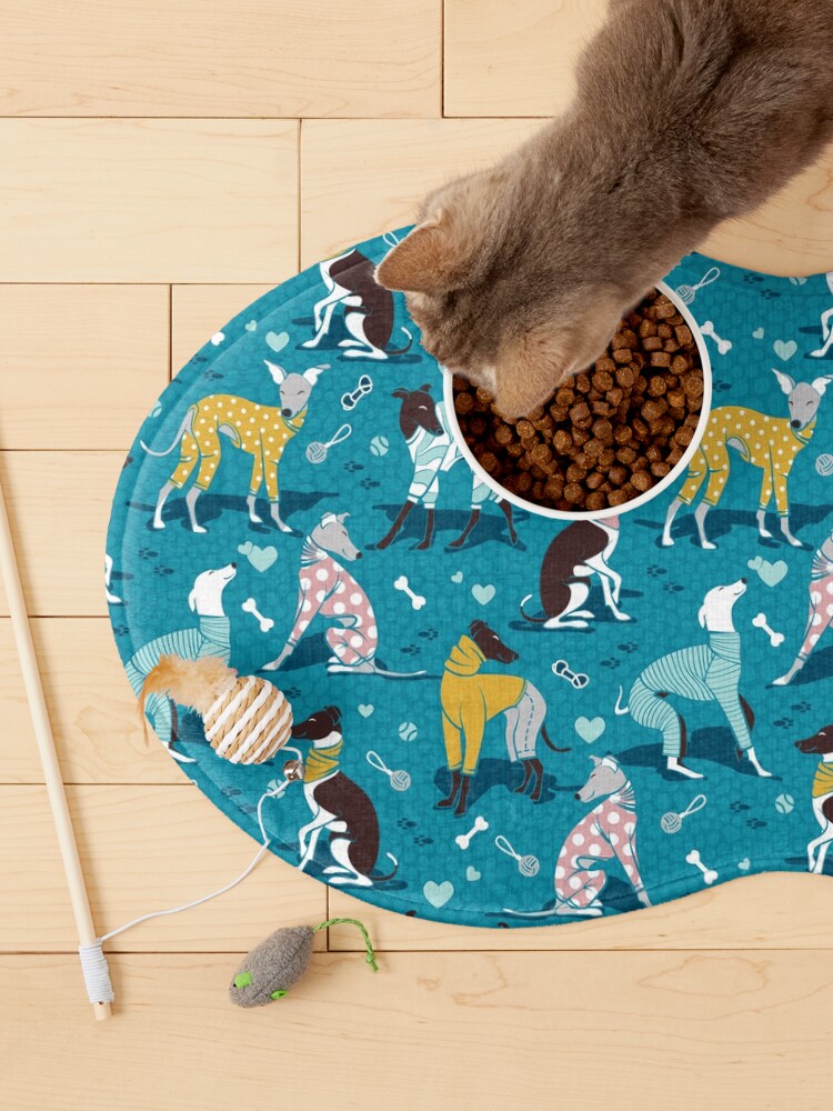 Thumbnail 3 of 5, Pet Mat, Greyhounds dogwalk // turquoise background designed and sold by SelmaCardoso.