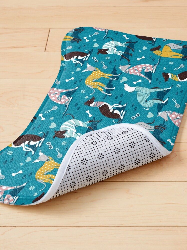 Alternate view of Greyhounds dogwalk // turquoise background Pet Mat