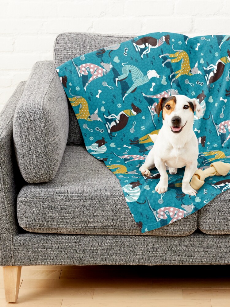 Alternate view of Greyhounds dogwalk // turquoise background Pet Blanket