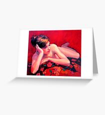 Female Nude on Red Greeting Card