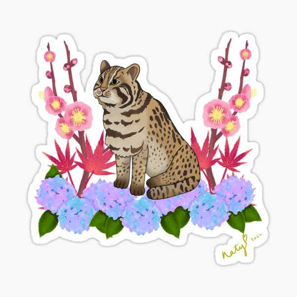 Tsushima leopard cat, teal Sticker