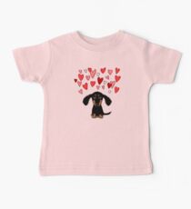 Cute Dachshund Puppy with Valentine Hearts Baby Tee