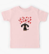 Cute Dachshund Puppy with Valentine Hearts Kids Tee