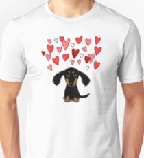 Cute Dachshund Puppy with Valentine Hearts Unisex T-Shirt