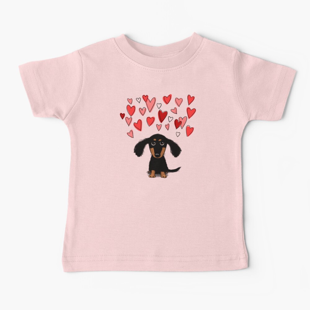 Cute Dachshund Puppy Dog with Valentine Hearts Baby T-Shirt
