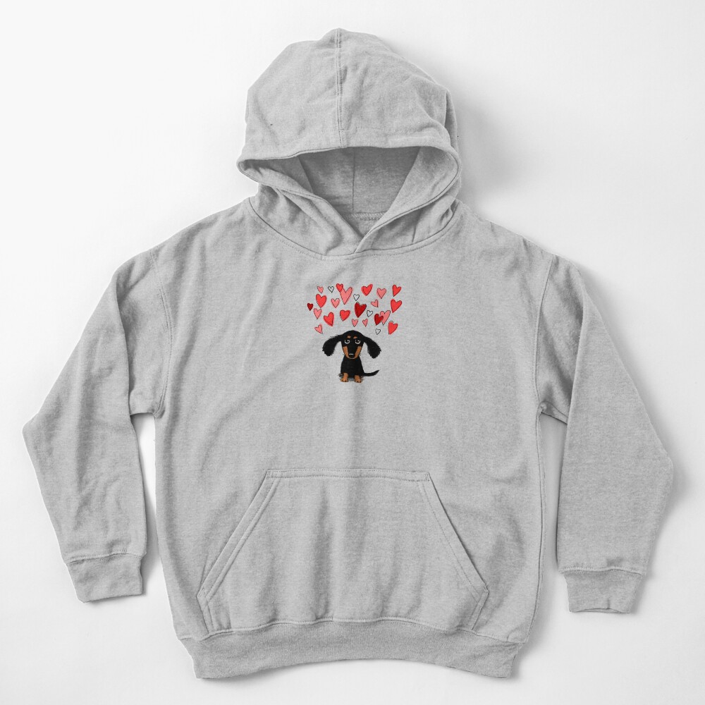Cute Dachshund Puppy Dog with Valentine Hearts Kids Pullover Hoodie