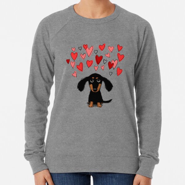 Cute Dachshund Puppy Dog with Valentine Hearts Lightweight Sweatshirt