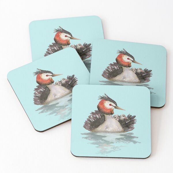 Item preview, Great Crested grebe with chicks watercolor designed and sold by Bwiselizzy.