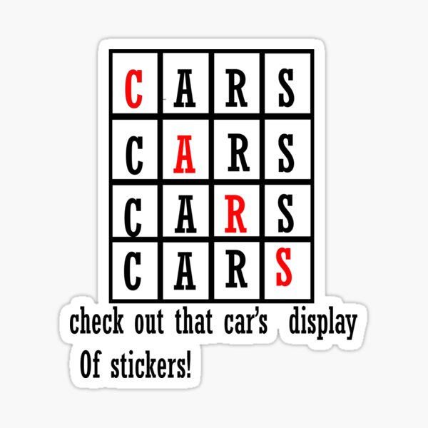 "check out that cars display of stickers crossword and masks" Sticker