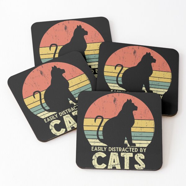 Item preview, easily distracted by cats - vintage cat design designed and sold by Beeroclock.