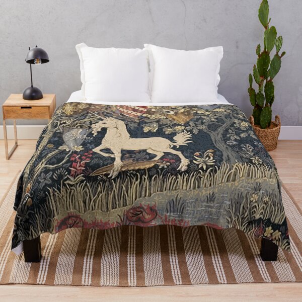 Item preview, Medieval Unicorn Midnight Floral Tapestry designed and sold by Epitome Girl.