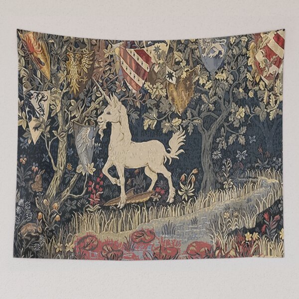 Item preview, Medieval Unicorn Midnight Floral Tapestry designed and sold by Epitome Girl.