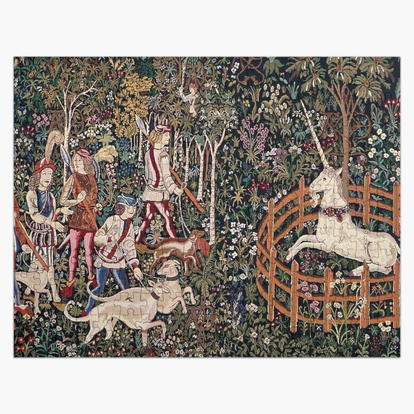 Artikel-Vorschau von Mittelalterliches Einhorn in Gefangenschaft / Jagd Mitternachtsblumen-Wandteppich, designt und verkauft von Epitome Girl.