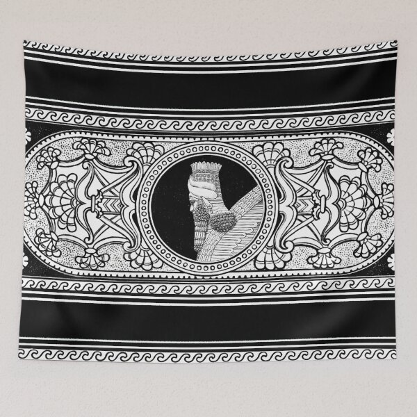 Item preview, Elegant Lamassu Decoration on Black and White designed and sold by doniainart.