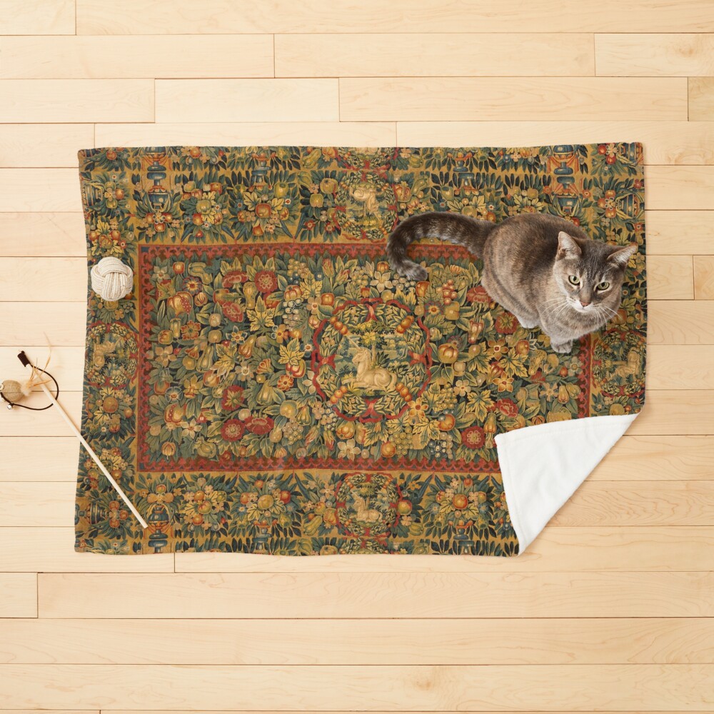 Medieval Unicorn Floral Tapestry Pet Blanket