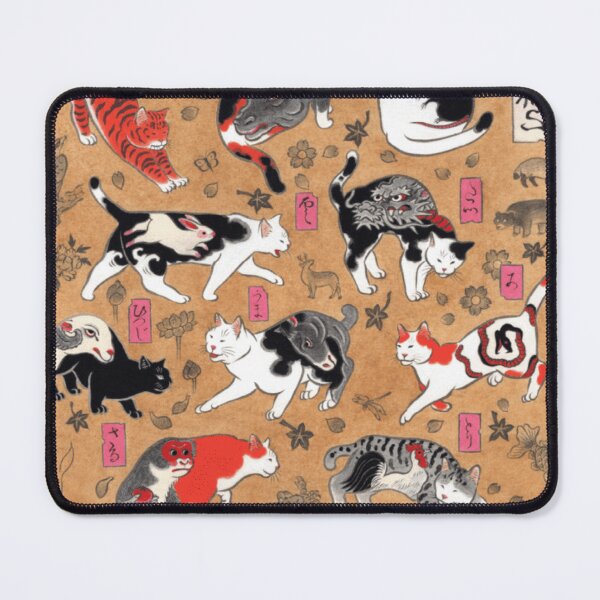 Item preview, Antique Japanese Woodblock Print Cats with Tattoos ~ Cat Tattoo Flash designed and sold by Epitome Girl.
