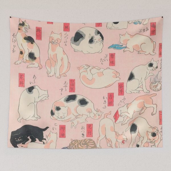Item preview, Utagawa Hiroshige Japanese Woodblock Cats Pink Pastel Cat Pattern designed and sold by Epitome Girl.