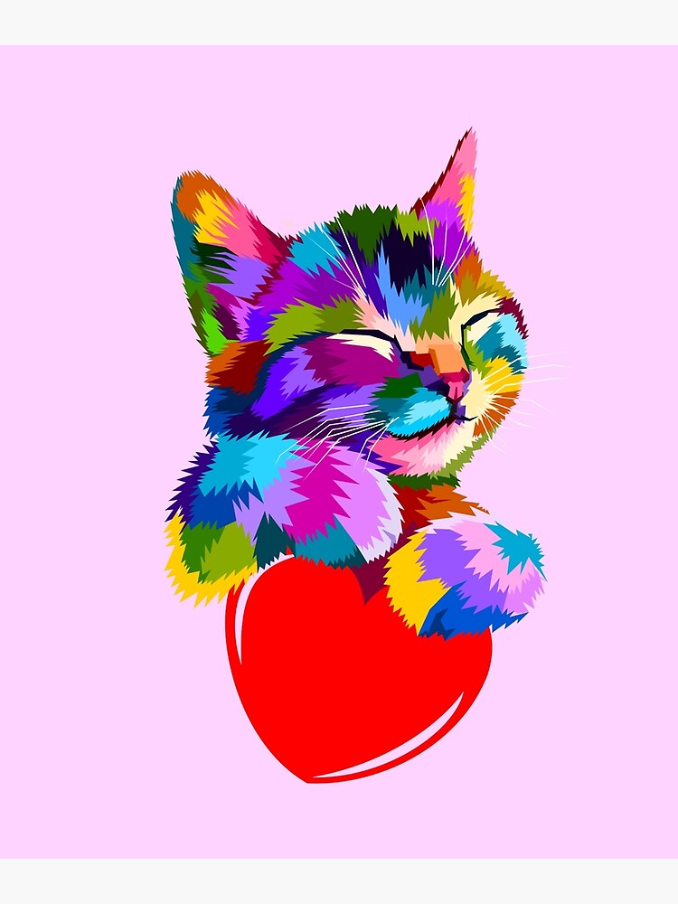 cute colorful cat holding heart design\