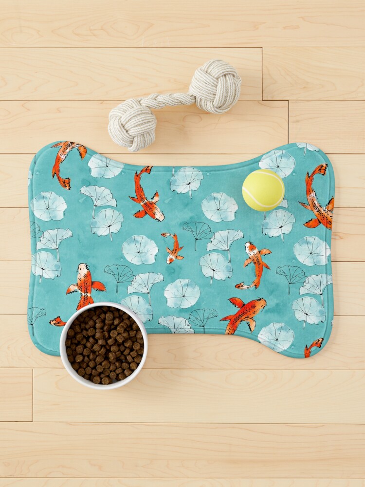 Thumbnail 1 of 5, Pet Mat, Waterlily koi in turquoise designed and sold by adenaJ.
