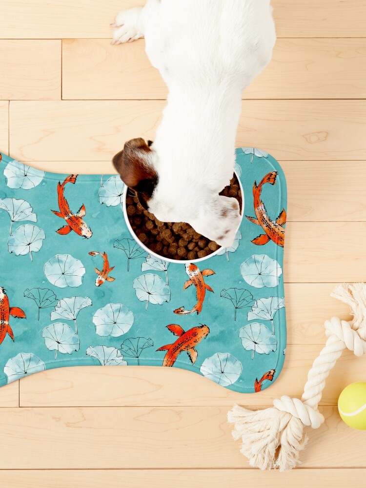 Thumbnail 3 of 5, Pet Mat, Waterlily koi in turquoise designed and sold by adenaJ.