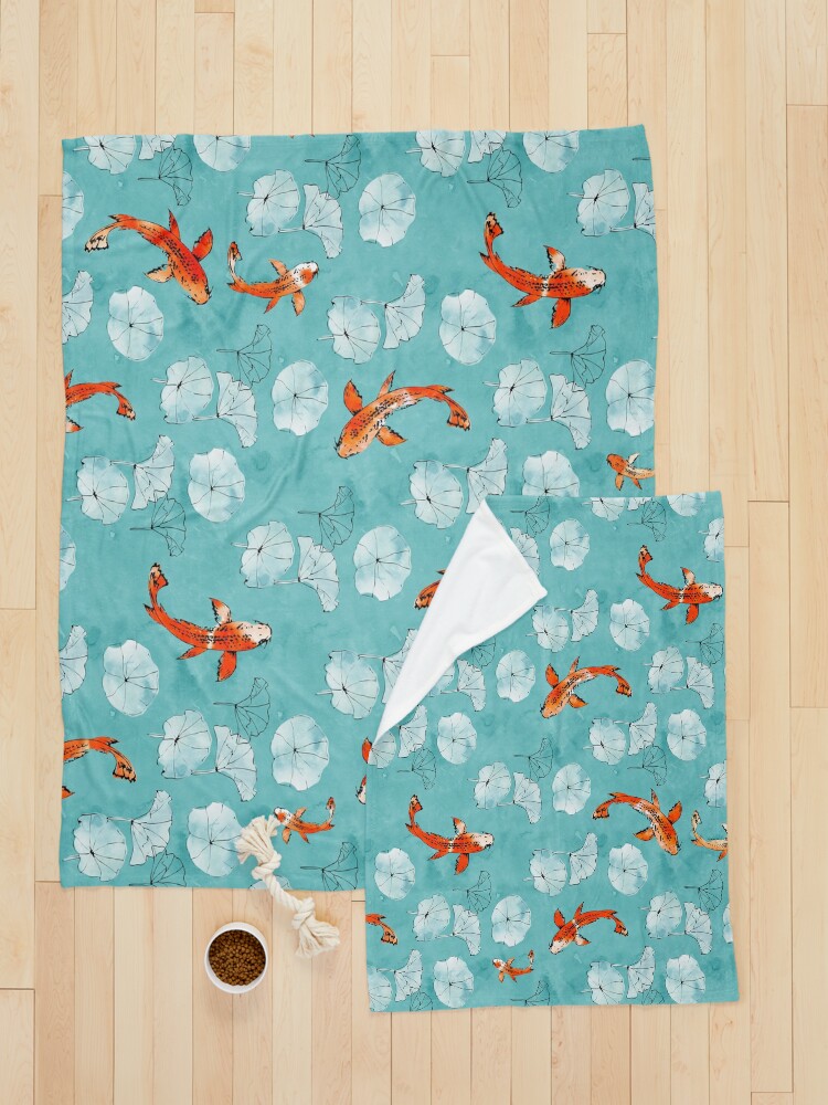 Alternate view of Waterlily koi in turquoise Pet Blanket