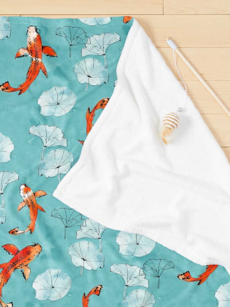 Alternate view of Waterlily koi in turquoise Pet Blanket