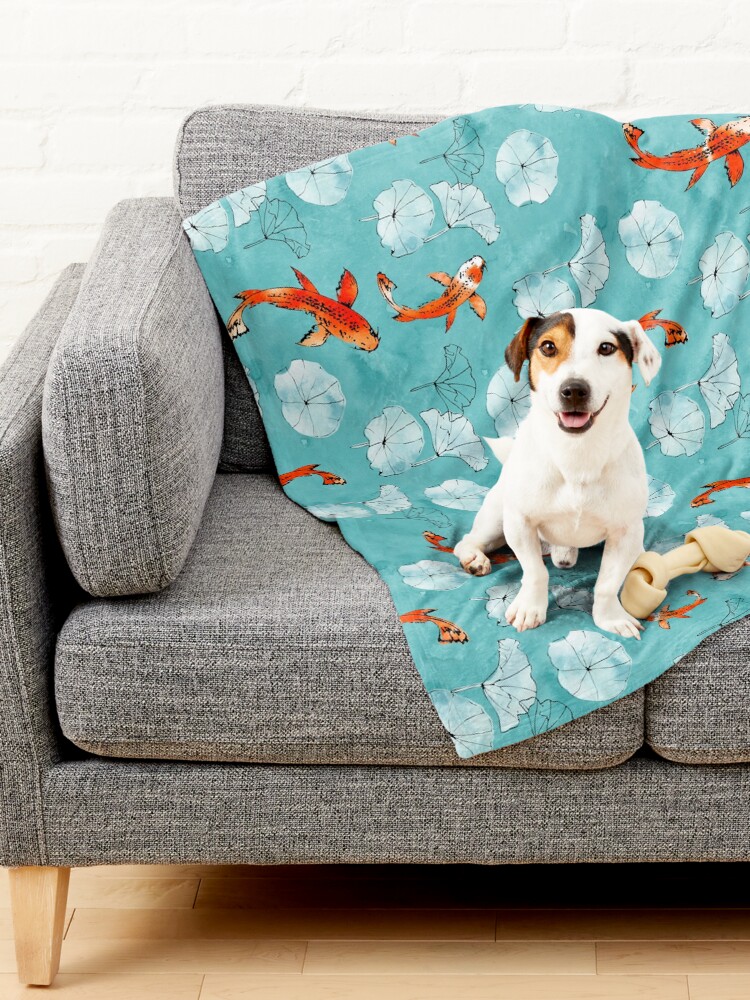 Alternate view of Waterlily koi in turquoise Pet Blanket