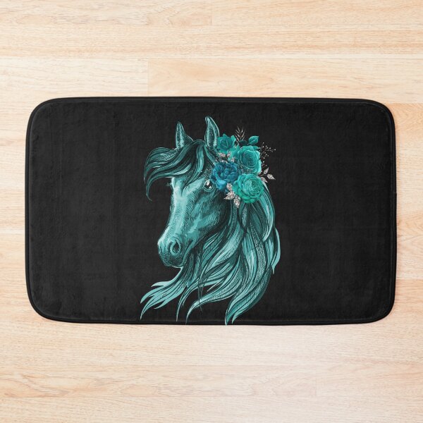 Item preview, Watercolor Teal Horse Head with Roses designed and sold by HappyLifeCreate.