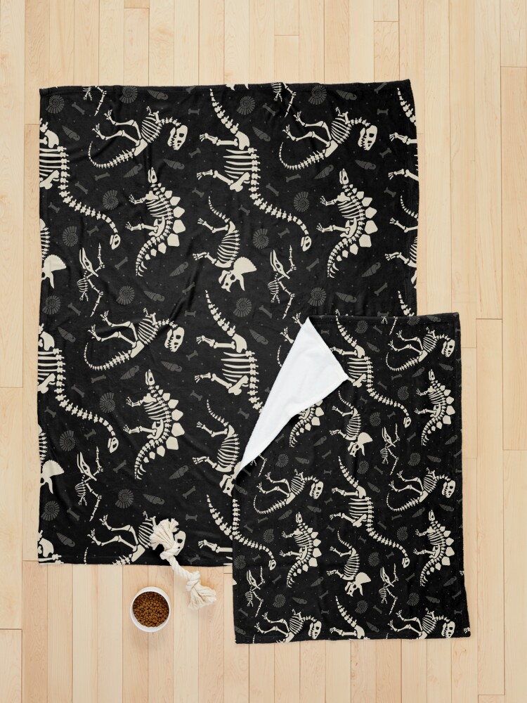 Thumbnail 5 of 6, Pet Blanket, Dinosaur Fossils in Black designed and sold by latheandquill.