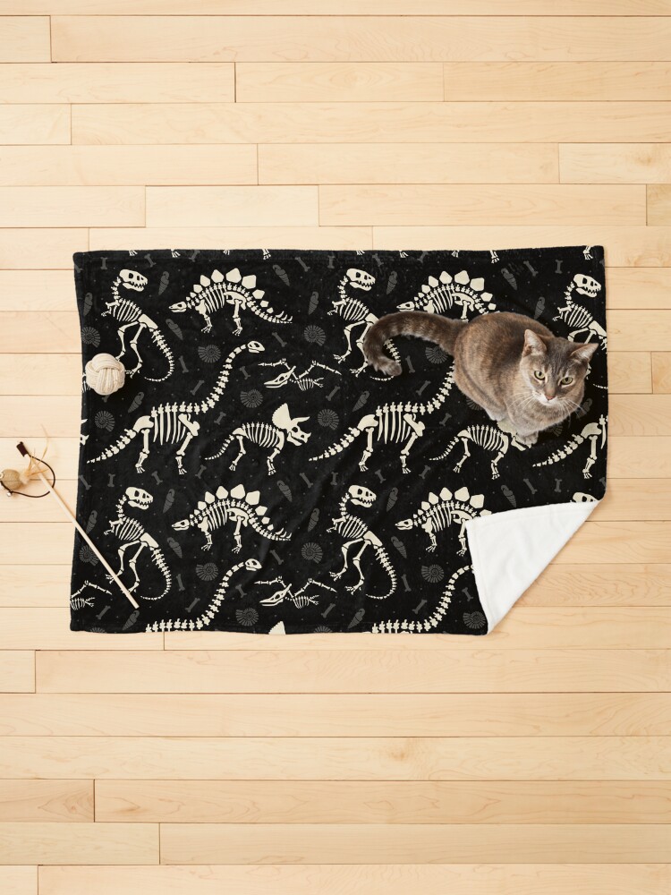 Thumbnail 1 of 6, Pet Blanket, Dinosaur Fossils in Black designed and sold by latheandquill.