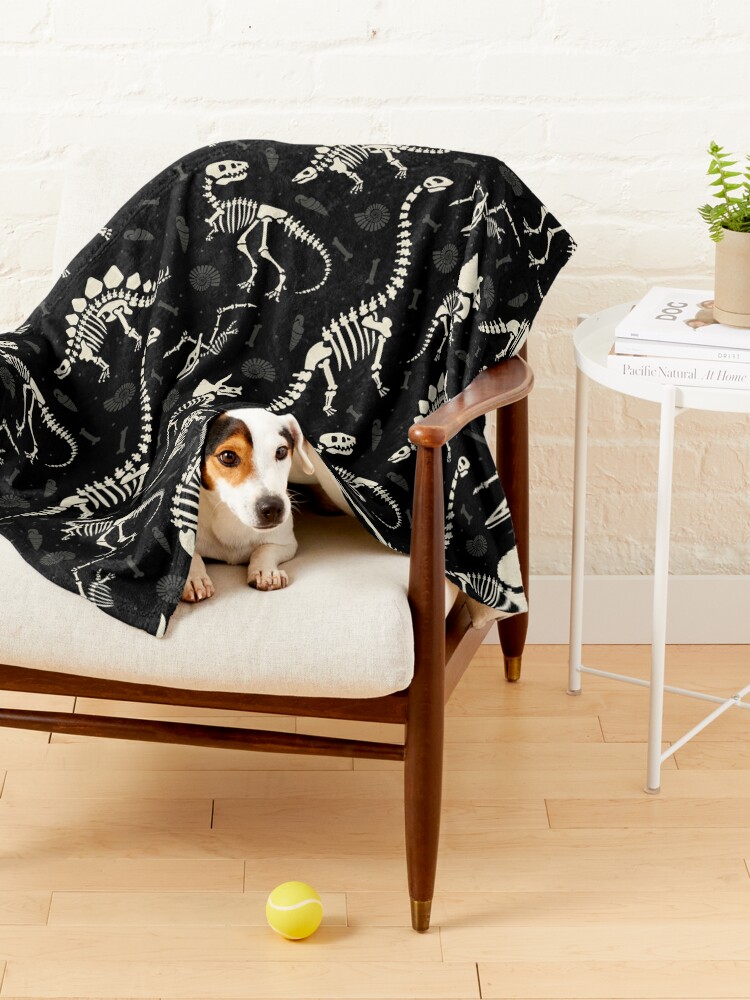 Pet Blanket, Dinosaur Fossils in Black designed and sold by latheandquill