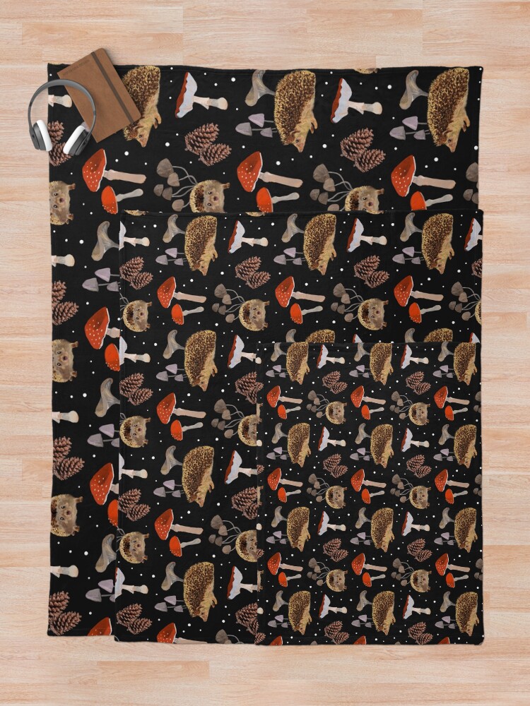Alternate view of Hedgehogs and Mushrooms Throw Blanket