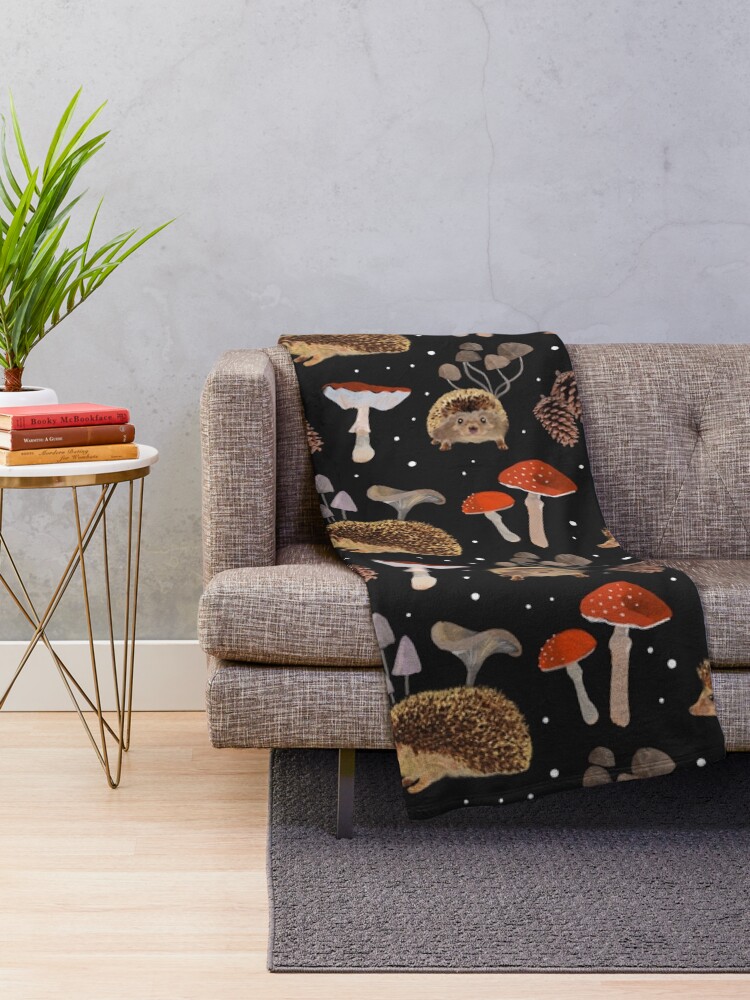 Alternate view of Hedgehogs and Mushrooms Throw Blanket