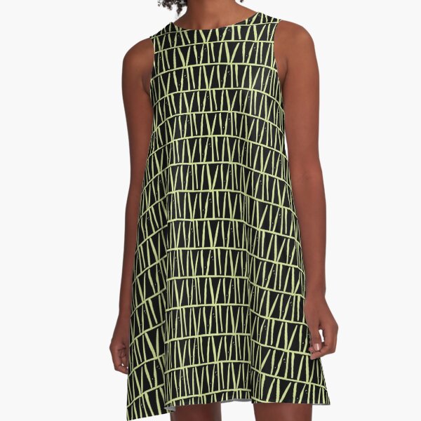 Block Print, Black on Honeydew Green A-Line Dress