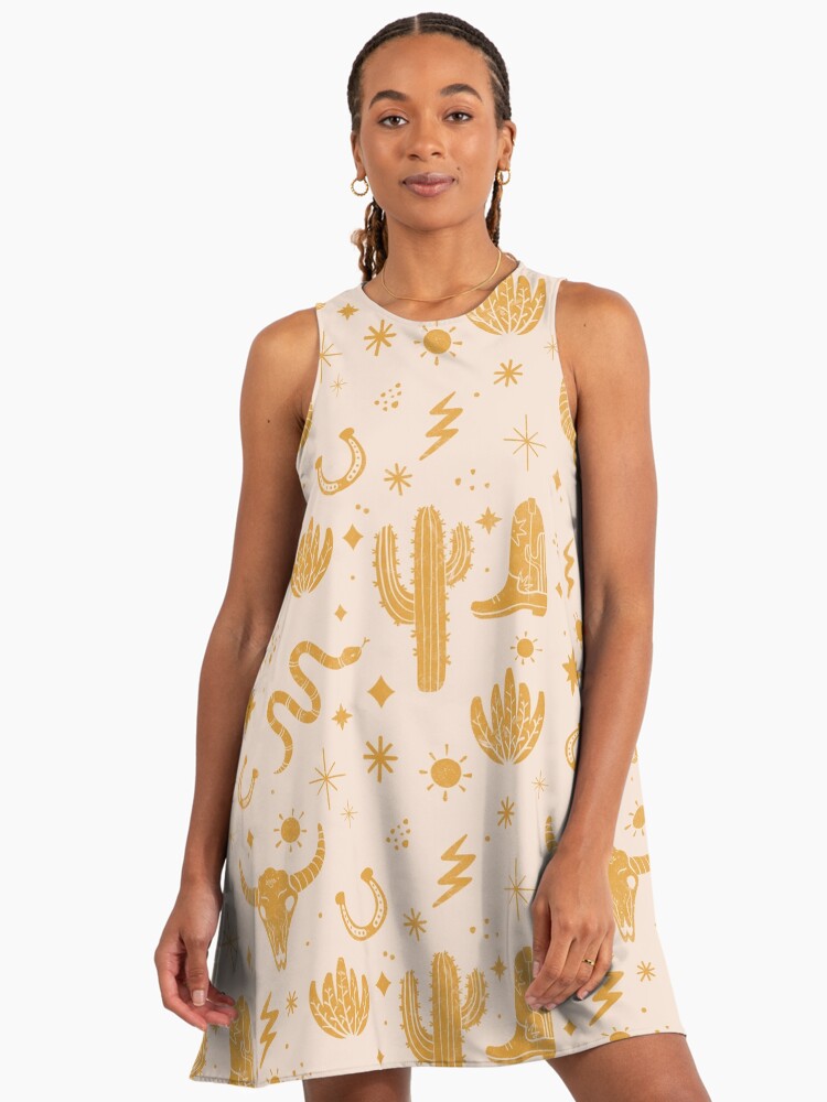 Cowboy Western Desert Boho Yellow Pattern Yeehaw A-Line Dress