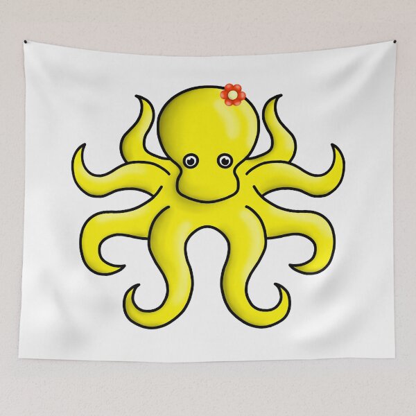 Item preview, yellow octopus with flower designed and sold by octo-PS.
