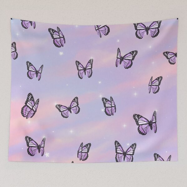 Item preview, Purple Butterflies Kawaii Sunset Sky Clouds  designed and sold by trajeado14.