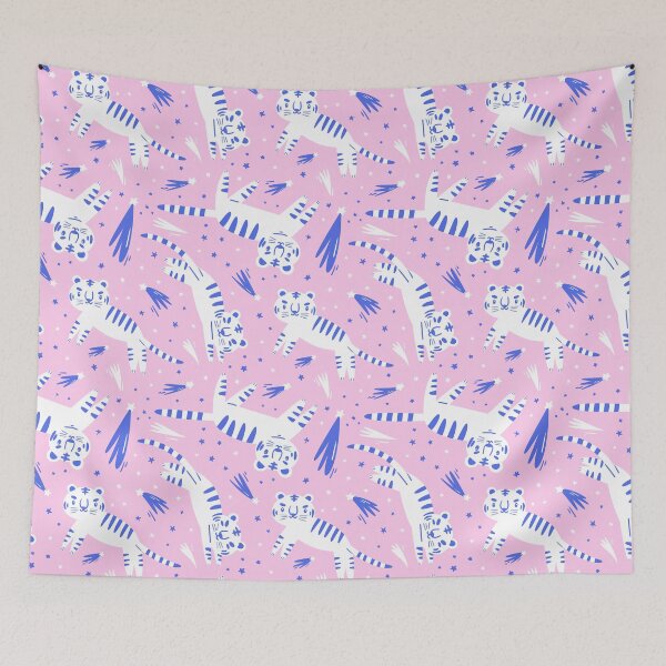 Item preview, Tigers and Stars Pattern in Blue and Pink  designed and sold by Miri-Noristudio.