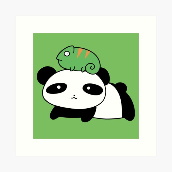 Panda and Little Chameleon  Art Print