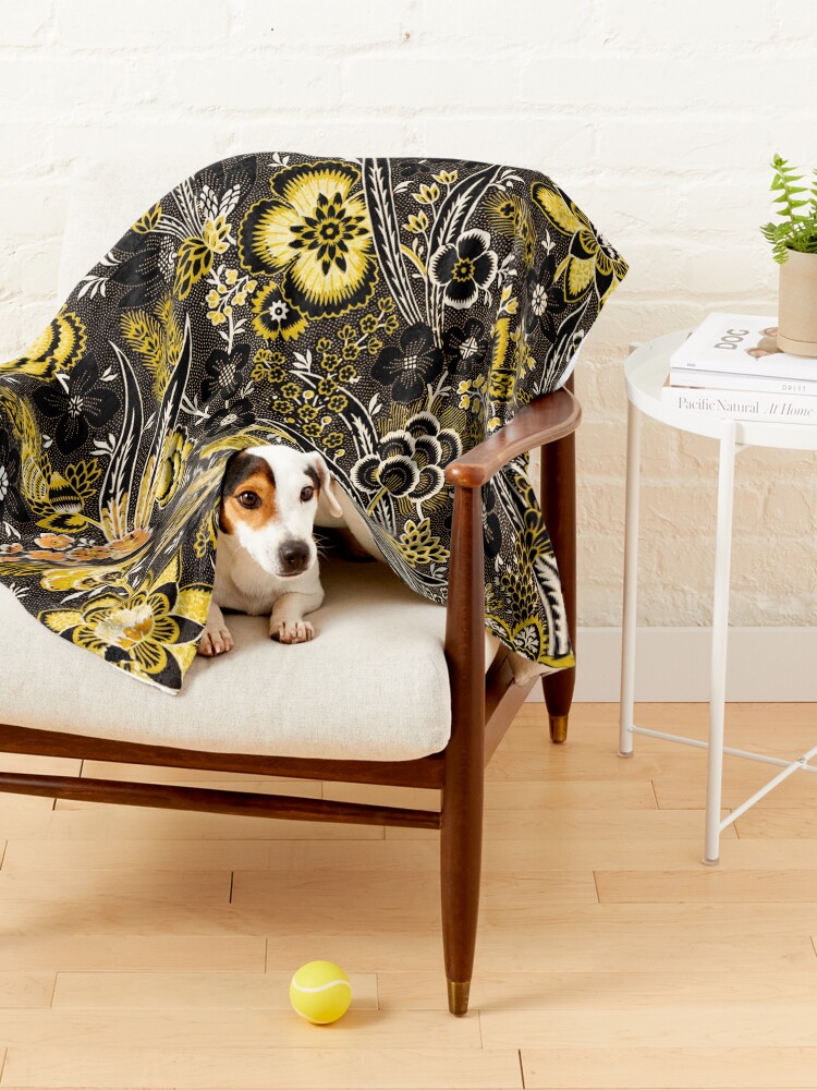 Alternate view of Flower Pattern in Yellow and Black Pet Blanket